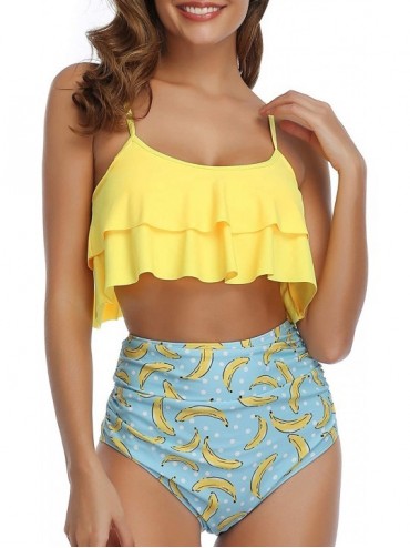 Sets Women Two Piece Ruffle Swimsuits High Waisted Bikini Ruched Swimwear - Yellow Banana - CB18ZA6RLHS $52.26