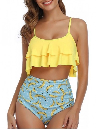 Sets Women Two Piece Ruffle Swimsuits High Waisted Bikini Ruched Swimwear - Yellow Banana - CB18ZA6RLHS $27.54