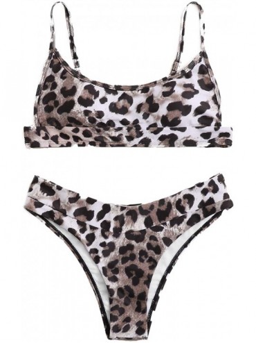 Sets Women's Bathing Suits Spaghetti Strap Leopard Print Thong Bikini Swimwear Set - Leopard-2 - C9190X3KGE2 $42.60