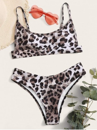 Sets Women's Bathing Suits Spaghetti Strap Leopard Print Thong Bikini Swimwear Set - Leopard-2 - C9190X3KGE2 $23.24