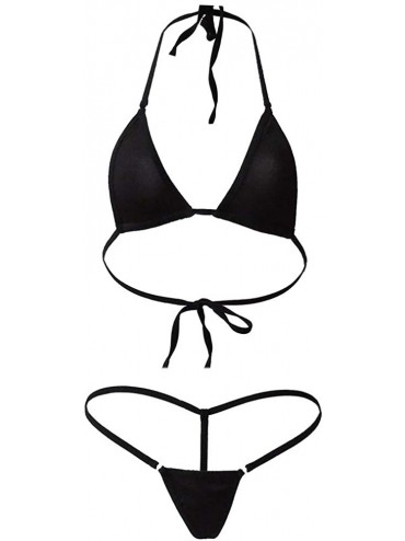Sets 2Pcs Lady Sexy Solid Color Halter Mini Bra G-String Bikini Set Swimwear Swimsuit - Black - Red - CT198Y55QQE $8.99