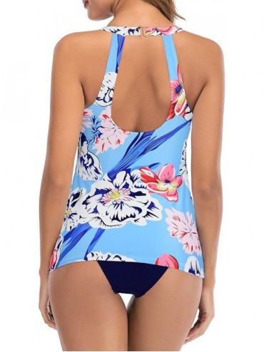 Sets Women's Two Piece Tankini Swimsuit Floral Tank Top Bikinis Padded Swimwear with Boyshorts - Blue Floral Print - C0196OME...