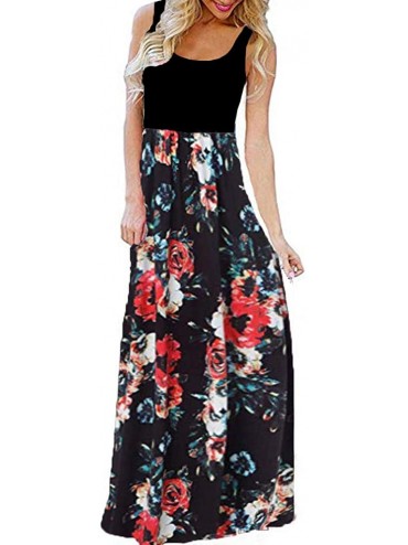 Board Shorts 2018 Women Sleeveless Floral Print Maxi Long Dress with Pockets O-Neck Beach - Red3 - CS18STZLO2U $18.06