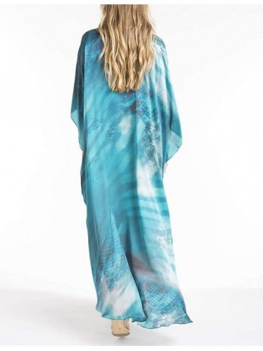 Cover-Ups Women Turkish Kaftan Swimsuit Bikini Cover Ups Casual Beach Caftan Maxi Dress - Lake Blue - CR198R70S7M $21.15