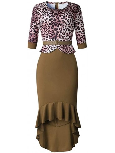 Cover-Ups Leopard Print Dresses Women Tight Half Sleeve Ruffled Flounce Sexy Dress - Green - C2194504SRT $30.30
