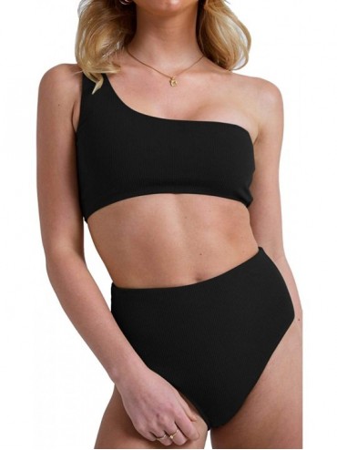 Sets Women's One Shoulder Bikini Sets High Waist Two Piece Swimsuit - Black - CS18TTTTUKN $34.48