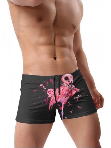 Briefs Cute Flamingo Pink Ribbon Flower Breast Cancer Awareness Men's Quick Dry Swimsuit Boxer Trunks Square Cut Bathing Suit...