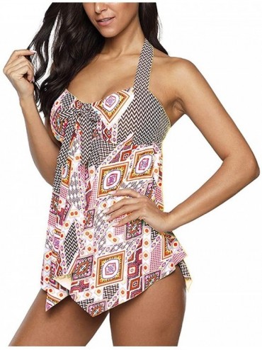 One-Pieces Womens Two Piece Swimsuit Plus Size Halter Hollow Printed Tankini Swimwear Swimdress Bathing Suits with Boyshorts ...