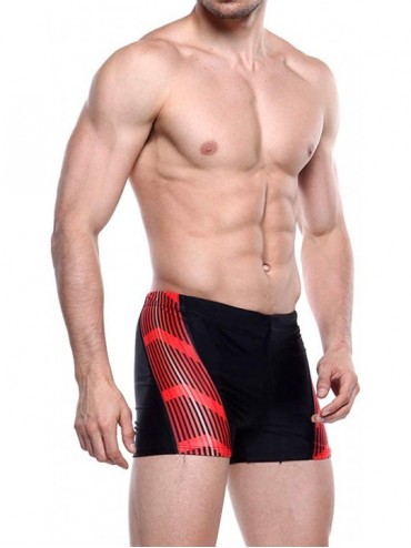 Racing Men's Quick Dry Square Leg Splice Swimsuit Boxer Brief Swimwear Jammer - Red - C118M5EGZ2I $28.76