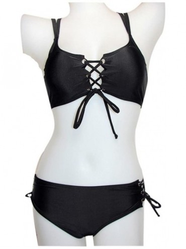 Sets Black Sexy Women's Drawstring Padded Bra Swimsuit Bikini Top - Black - C518EHZ2KUD $17.50