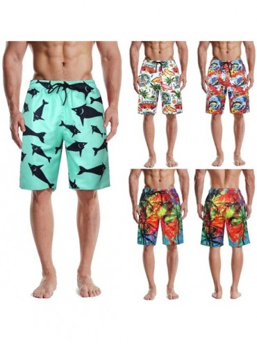 Board Shorts Swim Short Trunks with Mesh Lining Quick Dry Swimwear Drawstring Boardshorts Above Knee with Pockets D - Red - C...