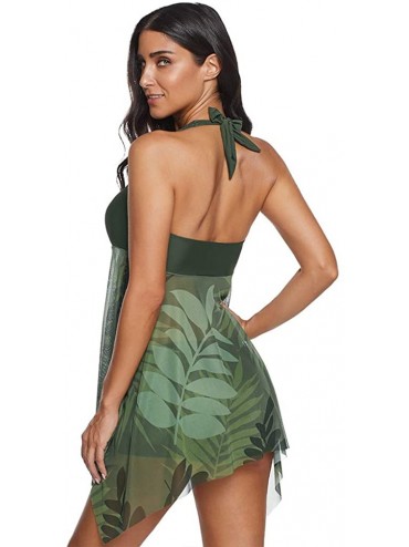 Tankinis Women Swimsuit Two Piece Tankini Mesh Swimdress Floral Printed with Briefs Bathing Suits - Army Green - CB194XLHE49 ...