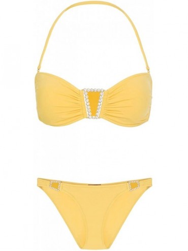 Bottoms Women's Bandeau Bikini Two Piece Set Swarovski Crystal Embellishments Luxury Swimsuits - Canary - C018ROTY0TE $76.04