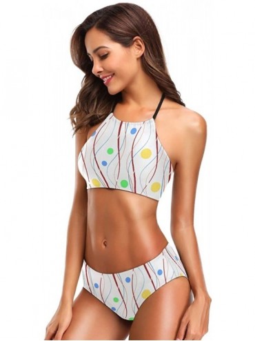 Sets Beauty Mallard Ducks Women's Sexy Bikini Bathing Suits Set Swimwear Beachwear - Colorful Wave Lines With Dots - CI18M8AQ...