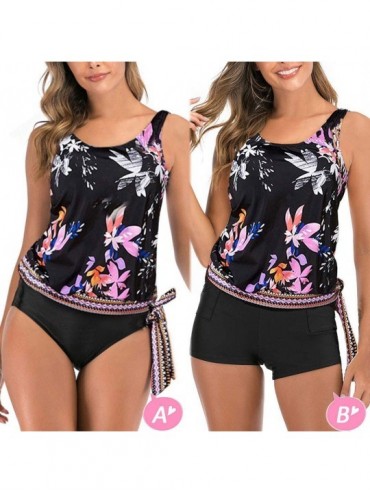 Rash Guards Women Two Piece Tank Top Floral Printed Athletic Tankini Side Tie Swimsuit with High Waisted Briefs/Boardshorts B...