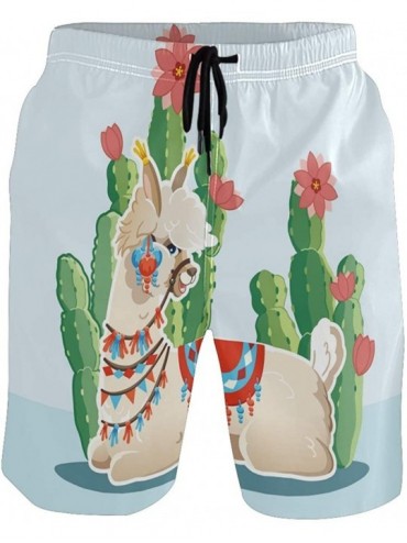 Racing Men's Quick Dry Swim Trunks Sportwear Beach Board Shorts Manatee Cartoon - Drama Llama Cactus Plants - C2195HLEYKN $48.34