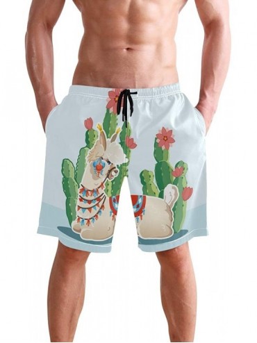 Racing Men's Quick Dry Swim Trunks Sportwear Beach Board Shorts Manatee Cartoon - Drama Llama Cactus Plants - C2195HLEYKN $29.14