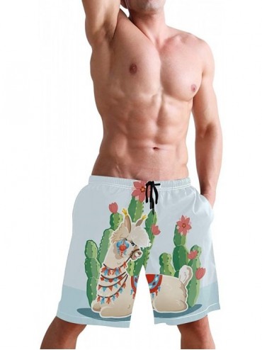 Racing Men's Quick Dry Swim Trunks Sportwear Beach Board Shorts Manatee Cartoon - Drama Llama Cactus Plants - C2195HLEYKN $29.14