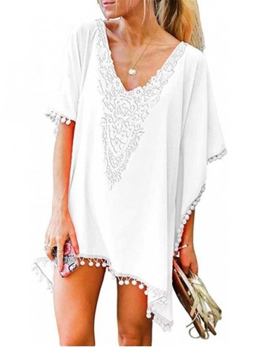 Cover-Ups Women's Crochet Chiffon Tassel Swimsuit Beach Bikini Cover Ups for Swimwear - White - C018R96ZS3D $41.12