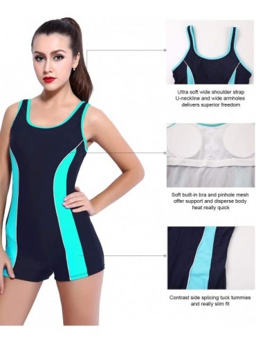 Racing Women's Swimsuit Boyleg Racerback One Piece Athletic Bathing Suit - Navy/Green - C5184X0LRD3 $19.30