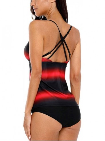 Sets Women Printed Tankini Swimsuit Crossback Two Piece Bathing Suit Swimwear - Red Gradient - C618LMUODQC $17.53