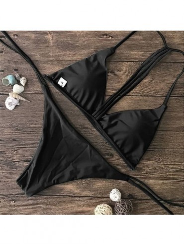 Sets Women's Tie Side Bottom Padded Top Triangle Bikini Bathing Suit - Black - CK18O220GWX $15.00