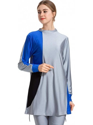 Tankinis Womens Modest Muslim Islamic Swimsuit Gradient Burkini with Swimsuit SPF 50+ - Gray - CG18SUWDTC6 $64.46