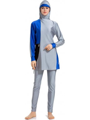 Tankinis Womens Modest Muslim Islamic Swimsuit Gradient Burkini with Swimsuit SPF 50+ - Gray - CG18SUWDTC6 $38.67