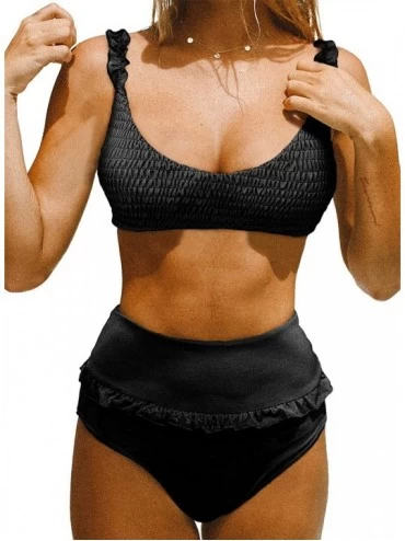 Sets Womens High Waisted Bikini Set Push Up Two Piece Swimsuits Bathing Suits - Black - CG196OOUGK2 $44.74