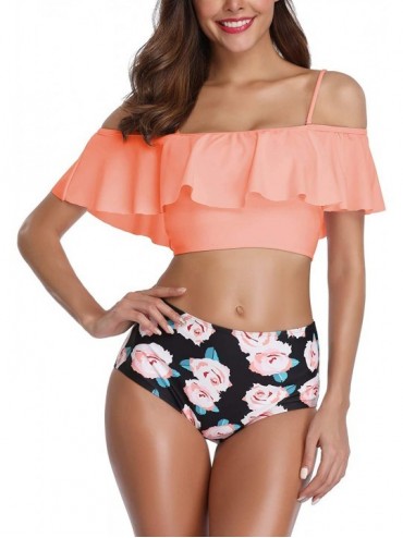Sets High Waisted Swimsuits for Women- Women Two Pieces Bathing Suits Bikini Tankini Set - E-oranger Flower Bikini - CI18R547...