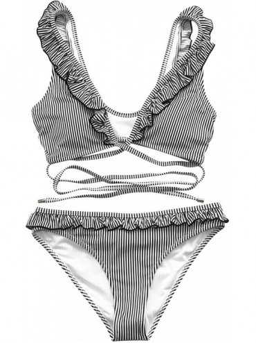 Sets Women's Falbala Cross Design Bikini Set Hawaii Sunrise Beach Swimwear - Stripe - CF18M99YY0W $48.23