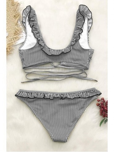 Sets Women's Falbala Cross Design Bikini Set Hawaii Sunrise Beach Swimwear - Stripe - CF18M99YY0W $27.37