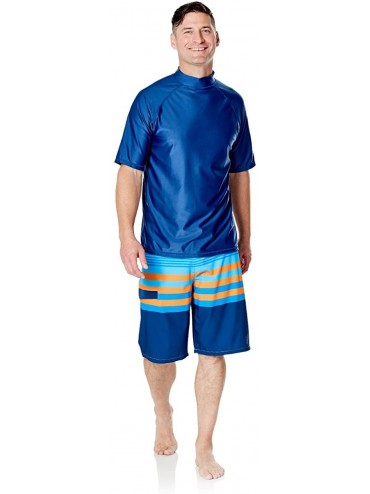 Rash Guards Men's UPF 50+ Short Sleeve Sun and Swim Shirt - Sun-Blocking Swim Shirt - Dark Navy - CN183LQGQOZ $30.02