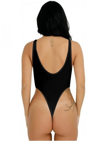 One-Pieces Women's One Piece Bodysuit High Cut Swimsuit Bikini Thongs Gymnastics Leotard - Black - CW184255SU4 $13.26