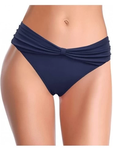 Bottoms Women's Cheeky Swimsuit Bow Knot Front Bikini Bottoms Twist Swim Bottoms - Deep Blue - C3199L6I8WL $40.07