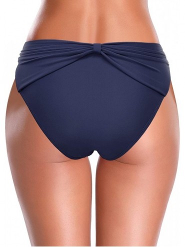 Bottoms Women's Cheeky Swimsuit Bow Knot Front Bikini Bottoms Twist Swim Bottoms - Deep Blue - C3199L6I8WL $24.46