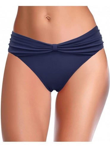 Bottoms Women's Cheeky Swimsuit Bow Knot Front Bikini Bottoms Twist Swim Bottoms - Deep Blue - C3199L6I8WL $24.46