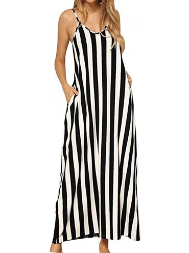 Board Shorts Women's Chic Spaghetti Strap Loose Fit Maxi Dress Classic Striped Vacation Holiday Beach Sundress with Pockets B...