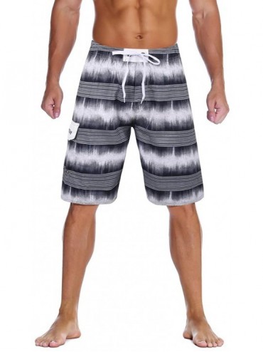 Board Shorts Men's Beachwear Summer Holiday Swim Trunks Quick Dry Striped - Cool Gray - CZ18L2X5RNL $31.55