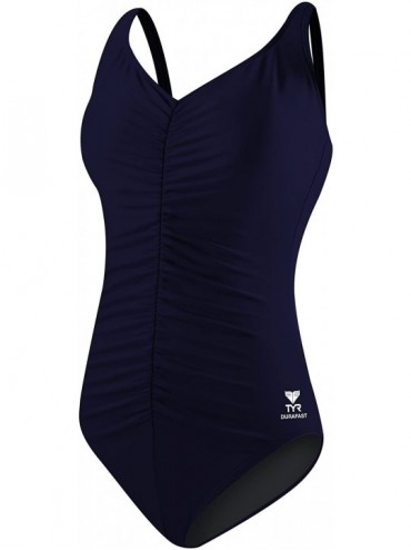 Racing Women's Shirred Front Solid Controlfit Swimwear - Navy - C2116Q2ZNRN $26.38