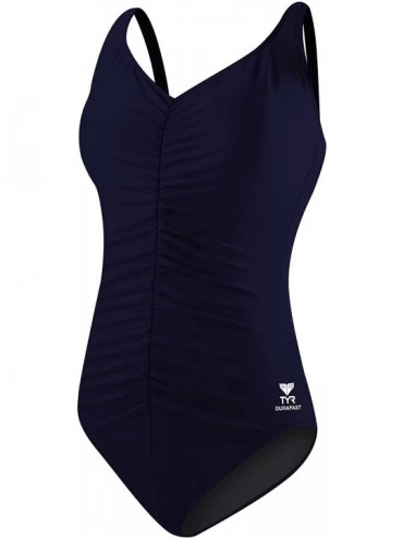 Racing Women's Shirred Front Solid Controlfit Swimwear - Navy - C2116Q2ZNRN $63.49