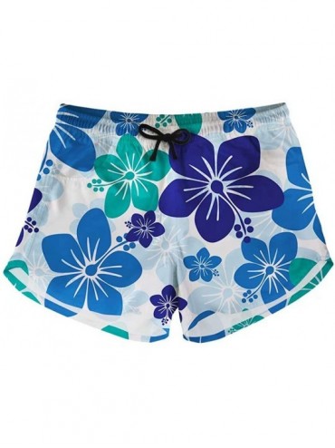 Board Shorts Beach Shorts Women Hot Pants with Pockets Drawstring Mid Rise Board Shorts - Blue Flowers - CR195A5LAOC $47.21