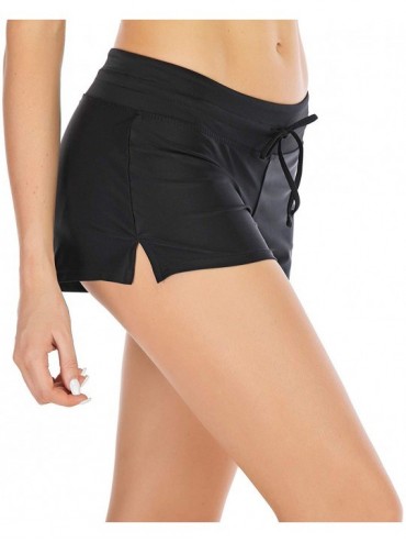 Board Shorts Womens Waistband Side Split Swim Shorts with Panty Liner Plus Size Smooth - Black - CY18TT9Q7MY $15.43