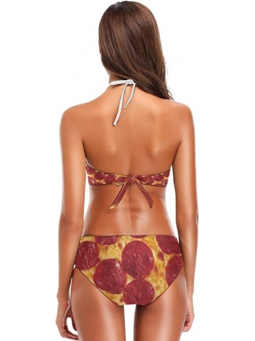 Sets Green Serious Virus Cell 2 Pcs Halter High Waist Swimsuit Bathing Set for Woman Girls - Pizza - CX18O3LT2AO $30.13