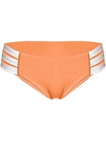 Tankinis Women's Bikini Bottom Strappy Solid Color Hipster Panty Swimwear Beachwear Bathing Suit (Orange- XS) - Orange - CH19...