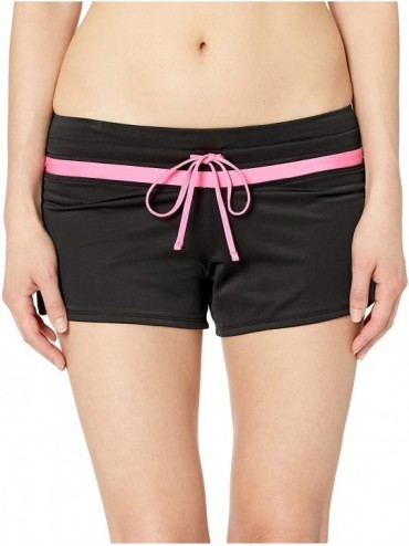 Board Shorts Women's Swimsuit Beach Shorts Tankini Bottom Boyshorts with Liner - Black/Pink - C918ROA0XZQ $42.79