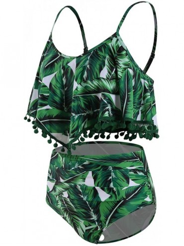 Sets Woemn Bikini Two Piece High Waisted Swimsuit Ruffled Flounce Tassel Bathing Suits - Forest Green Leaves - CI19DHWNMW0 $1...