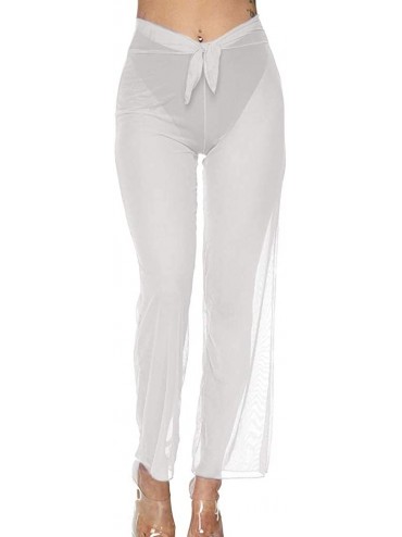 Bottoms Women's Perspective Sheer Mesh Long Pants Swimsuit Bikini Bottom Cover up - D White - CF18R20MH8D $24.28