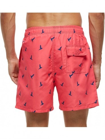 Racing Men's Swim Trunks Quick Dry Shorts with Pockets - Bird/Salmon - C4199S5TCEL $22.77