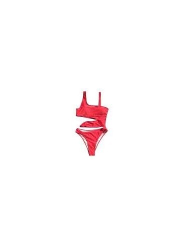 One-Pieces Women's One Piece Swimsuit Bikini Swimwear Solid Color Sexy Beachwear Bathing Suit - Red - CD194EM2EAK $28.73